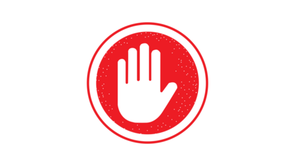 Stop work authority icon, stop hand icon over red ellipse transparent background.