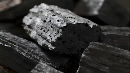Close-up of Charcoal Briquettes with Textured Surface