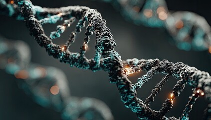 DNA helix, textured, glowing points