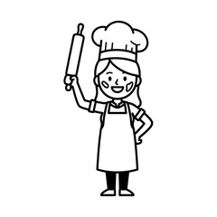 Chef Holds Rolling Pin on Transparent Background