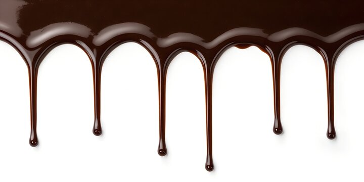 Photo of melted dark chocolate dripping isolated on transparent background