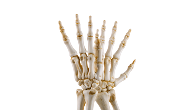 Skeletal human hands isolated on transparent background perfect for Halloween spooky decoration mockup design isolated on solid white background