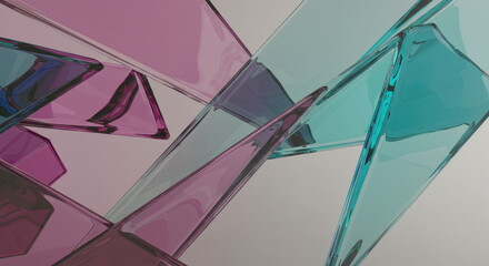 Abstract Geometric Crystal Facets with Translucent Purple and Teal Hues