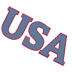 capitalized serif USA letters with red outline and blue and white seamless star fill  