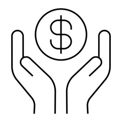 Hands with coin outline icon