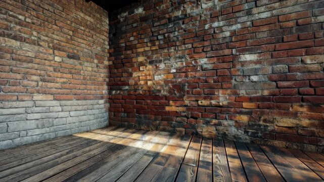 Rustic Brick Wall and Wooden Floor Textured Backgrounds.