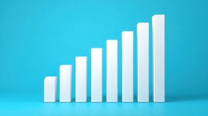 Rising bar graph showing growth and success on a blue background for business concepts