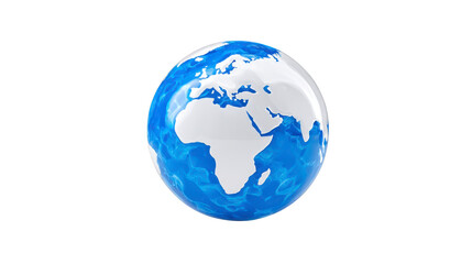 Naklejka premium Globe earth planet world blue white water continents Africa Europe Asia shiny realistic 3D isolated transparent global environment geography map sphere international nature clean modern digital