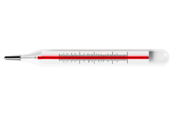 Classic glass medical thermometer for measuring body temperature isolated on a transparent background