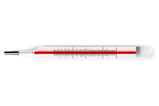 Classic glass medical thermometer for measuring body temperature isolated on a transparent background