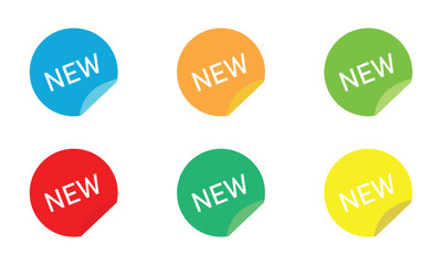 New tag stickers, shopping labels icon, New arrival stickers and labels flat icon kit. Isolated red retail ribbons for promotion vector illustration collection. Discount and price. Vector illustration