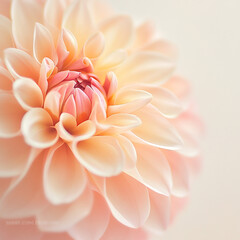 Close up of a soft peach and pink dahlia flower bloom blossom