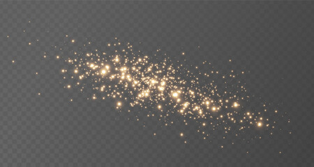 Gold glitter light background. Star particle bg. Magic dust frame. Christmas Holiday golden confetti. Fairy bulb. Glow shine bokeh. Winter Celebration banner. Luxury party. Vector illustration