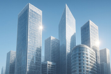 Fototapeta premium Modern skyscraper cityscape with blue sky reflections capturing urban architecture and business growth