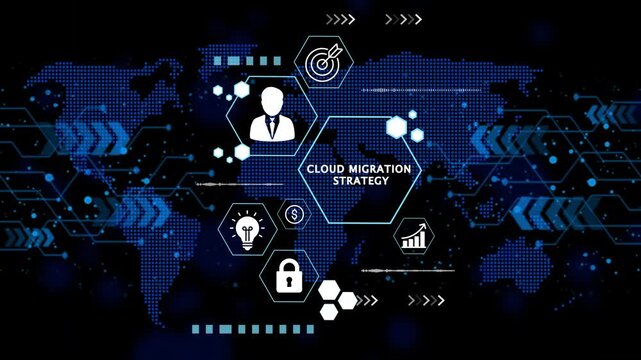 Global Cloud Migration Strategy Digital Transformation Business Growth Technology Concept Futuristic Network Data Analysis Success Planning Corporate Development I T Solutions Worldwide