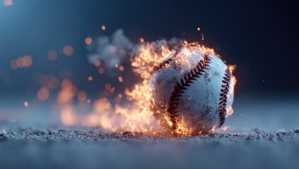 Fiery baseball on a dark field