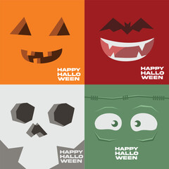Happy Halloween Faces Set Pumpkin Vampire Skull and Monster Illustration