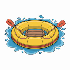 Cartoon Inflatable Raft Adventure on Blue Water with Paddles for Summer Fun and Recreational Activities illustration