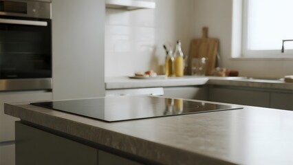 Modern Kitchen with Induction Cooktop and Stainless Steel Appliances