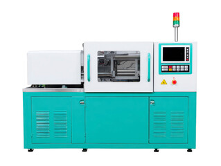 Injection molding machine industrial equipment plastic manufacturing automated machinery control panel factory production technology green white