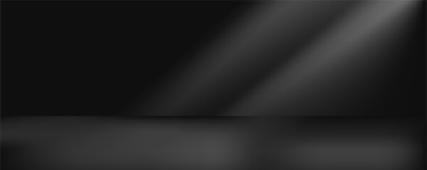 Limbo black background. Abstract dark gradient backdrop. Color wall of studio, room, stand for product display or photo. Modern banner with empty place for advertising text. eps 10
