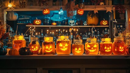 Enchanting halloween jacko'lantern display with flickering candlelight - Powered by Adobe