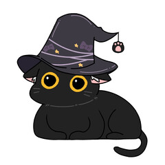 Cute Black Witch Cat Illustration &ndash; Halloween Kawaii Art