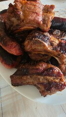 grilled ribs, churrasco, prepared food