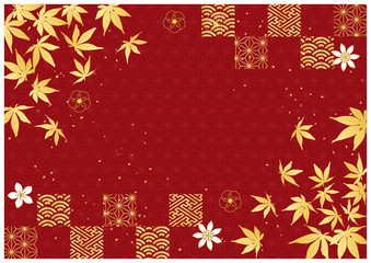 紅葉と和柄金箔背景