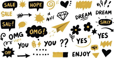 Artistic hand drawn doodles and inspirational words creating a charming fun scrapbook design