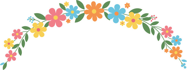 Cheerful colorful spring flowers form a beautiful floral arch, perfect for a joyful celebration