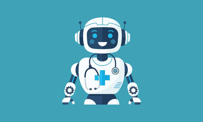 Modern medical robot equipped with stethoscope offers innovative healthcare and assistance, promoting patient care