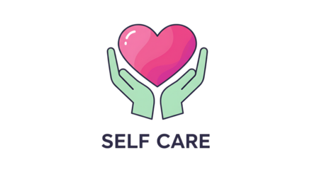 3d self care rituals icons hands holding a pink heart with the text self care isolated on transparent background
