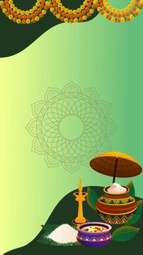 Happy Pongal: A Vertical Background for the South Indian Harvest Festival

