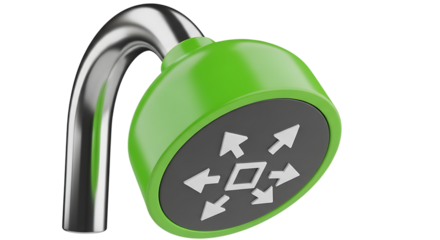 3d self care rituals icons green shower head with chrome pipe isolated on transparent background