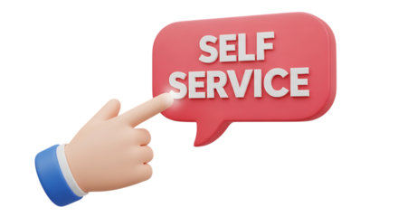 3d self care rituals icons hand pointing to a red speech bubble with self service text isolated on transparent background