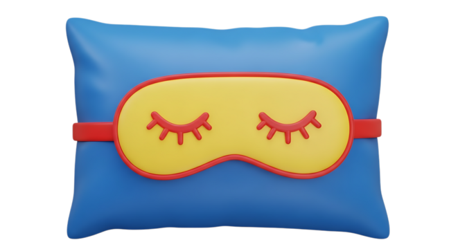 3d self care rituals icons blue pillow with a yellow sleep mask isolated on transparent background