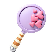 3d self care rituals icons magnifying glass with pink hearts isolated on transparent background