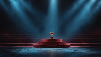 Award ceremony podium, spotlight on trophy