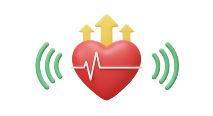 3d self care rituals icons healthy heart with upward trend isolated on transparent background