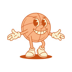 Smiling cute basketball ball cartoon character welcome contoured vector flat illustration. Happy comic funny sport team game match tournament mascot positive greeting smile cheerful emotion