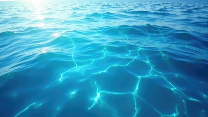 Obraz premium Vibrant turquoise water surface displays intricate light patterns and gentle waves.