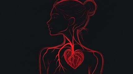 Artistic Female Silhouette with Glowing Red Veins and Heart
