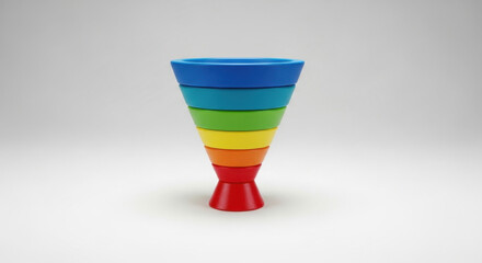 Colorful abstract funnel shaped object depicting a spectrum on a white background