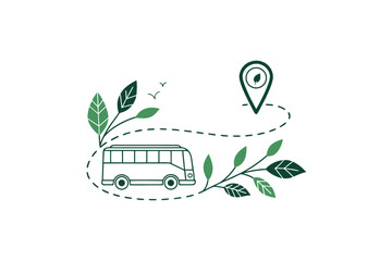 Eco bus route icon minimal bus outline with location marker