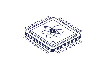 quantum processor icon chip outline with atomic structure