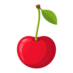 cartoon vector illustration of red cherry with leaf isolated