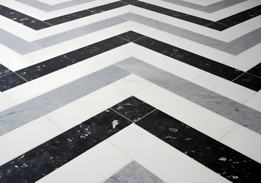 Modern black and white chevron pattern floor with textured details