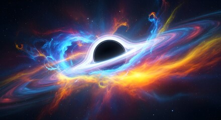 Obraz premium Captivating black hole singularity with vibrant nebula and swirling cosmic gas creating a breathtaking celestial spectacle.
