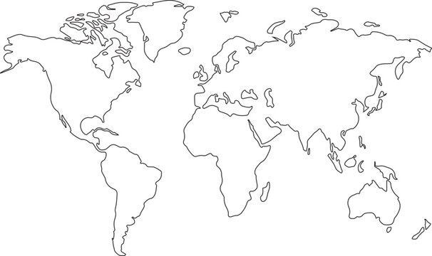 world map line art drawing design vector illustration isolated on transparent background
